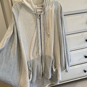 Free People Oversized Gray Hooded Zip-Up